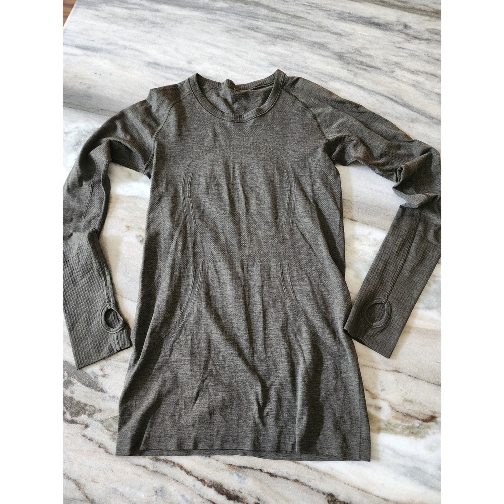 Lululemon Swiftly Tech Long Sleeve 2.0 Size 6 Dark Olive Heathered Crew Neck 6